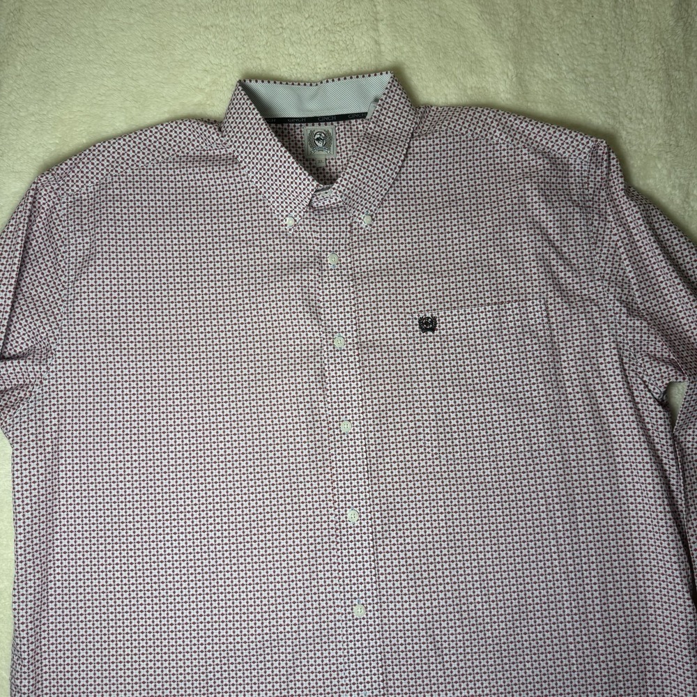 Cinch Western Shirt XL Red White Geometric Button Up Long Sleeve Cotton